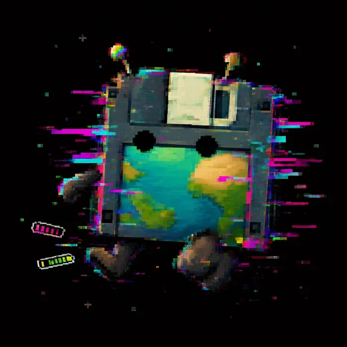 Buffer, the glitchy pixel floppy disk, dropping loading bars